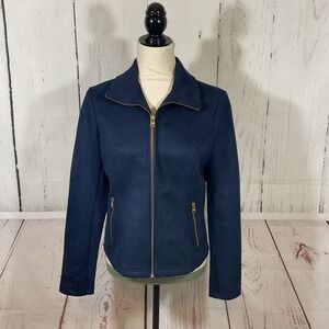 Marc New York Andrew Marc Women Navy Faux Suede Moto Jacket Size S Gold Zip Edgy